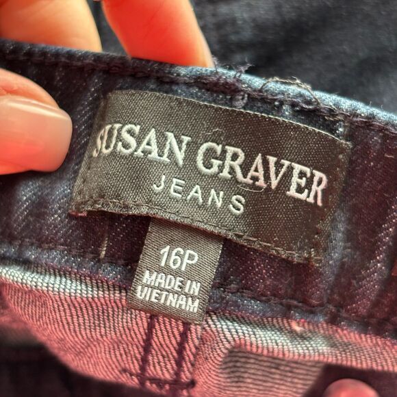 Susan Graver Women Jeans Bootcut Dark Wash Elastic Waist Stretch 16P Short C186 - Picture 9 of 12